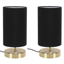ValueLights Francis Black Shade Gold Touch Table Lamp and Bulb 2 Pack - Size: 24.5 x 12 x 12cm - Wilko