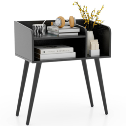 Costway Mid Century Black 2 Tier Nightstand with Open Shelves - Size: 2 Shelf - Wilko - thumbnail 3