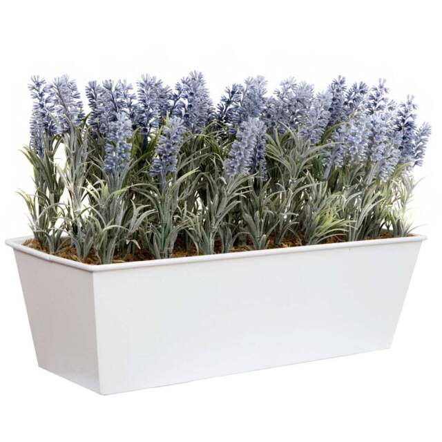 GreenBrokers Artificial Lavender Plant in White Window Box 45cm - Size: 18 Inch - Purple - Wilko - image 1