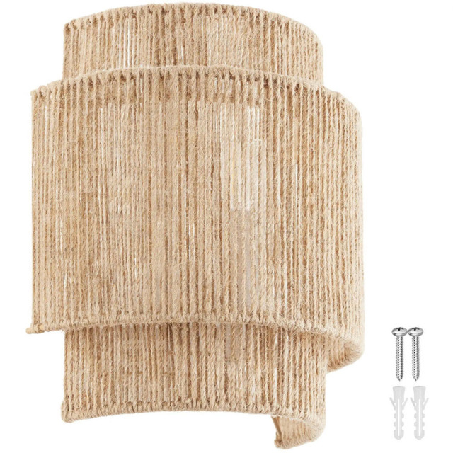 tectake Lignea Lux Jute Boho Style Wall Light - Size: 25.5 x 23 x 12cm - Brown - Wilko - image 1