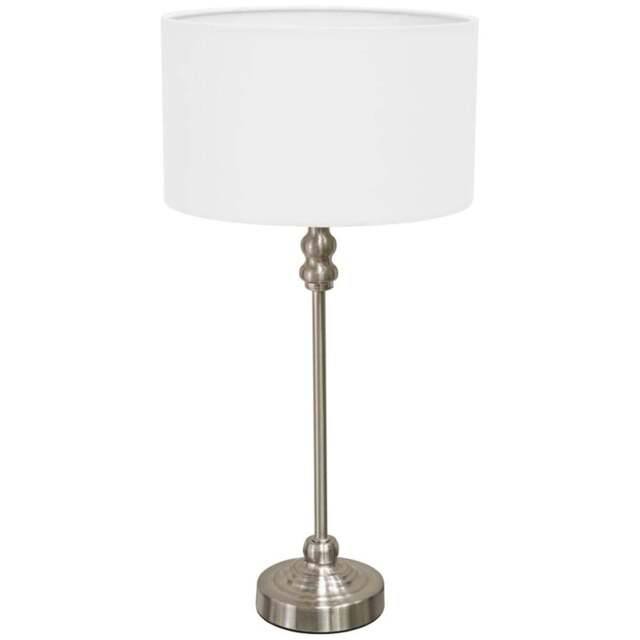 ValueLights Maggie White and Brushed Chrome Drum Shade Candlestick LED Table Lamp - Size: 50 x 25 x 25cm - Silver - Wilko - image 1