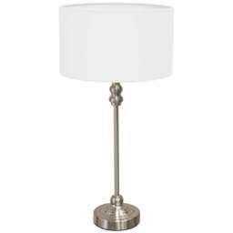 ValueLights Maggie White and Brushed Chrome Drum Shade Candlestick LED Table Lamp - Size: 50 x 25 x 25cm - Silver - Wilko