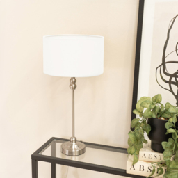 ValueLights Maggie White and Brushed Chrome Drum Shade Candlestick LED Table Lamp - Size: 50 x 25 x 25cm - Silver - Wilko - thumbnail 4