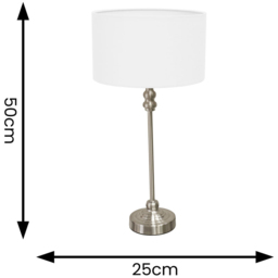 ValueLights Maggie White and Brushed Chrome Drum Shade Candlestick LED Table Lamp - Size: 50 x 25 x 25cm - Silver - Wilko - thumbnail 6