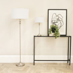 ValueLights Maggie White and Brushed Chrome Drum Shade Candlestick LED Table Lamp - Size: 50 x 25 x 25cm - Silver - Wilko - thumbnail 5