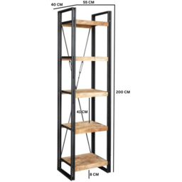 Brooklyn Carnaby 5 Shelf Industrial Slim Open Bookcase - Brown - Wilko - thumbnail 6