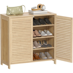 Portland 2 Door Natural Bamboo Louvred Shoe Cabinet - Size: 80 x 35 x 80cm - Natural wood finish - Wilko - thumbnail 3