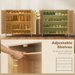 Portland 2 Door Natural Bamboo Louvred Shoe Cabinet - Size: 80 x 35 x 80cm - Natural wood finish - Wilko - thumbnail 7