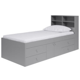 Kudl Captain Single 2 Door 4 Drawer Grey Cabin Bed with Bookcase Headboard - Wilko - thumbnail 3