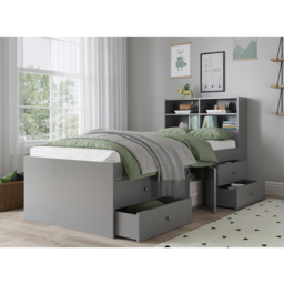 Kudl Captain Single 2 Door 4 Drawer Grey Cabin Bed with Bookcase Headboard - Wilko - thumbnail 5
