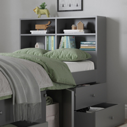 Kudl Captain Single 2 Door 4 Drawer Grey Cabin Bed with Bookcase Headboard - Wilko - thumbnail 4