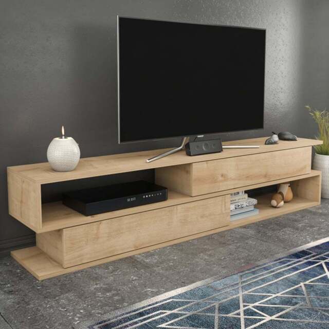 Decorotika Cortez 2 Shelf Oak TV Unit - Size: 40 x 160 x 35cm - Brown - Wilko - image 1