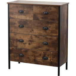 FurnitureHMD 5 Drawer Brown and Black Industrial Wooden Chest of Drawers - Wilko - thumbnail 3