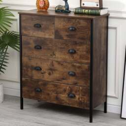 FurnitureHMD 5 Drawer Brown and Black Industrial Wooden Chest of Drawers - Wilko - thumbnail 1