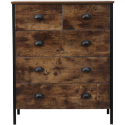 FurnitureHMD 5 Drawer Brown and Black Industrial Wooden Chest of Drawers - Wilko - thumbnail 4