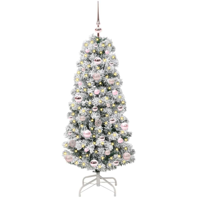 vidaXL Pre-Lit Warm White LED and Pink Baubles Snow Flocked Artificial Christmas Tree 3.9ft - Green - Wilko - image 1