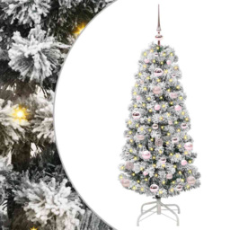 vidaXL Pre-Lit Warm White LED and Pink Baubles Snow Flocked Artificial Christmas Tree 3.9ft - Green - Wilko - thumbnail 3
