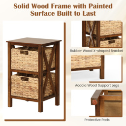 Costway 2 Shelf Rustic Brown Side Table with Seagrass Baskets - Size: 65 x 38 x 25cm - Wilko - thumbnail 7