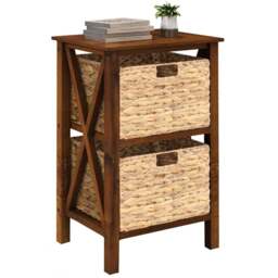 Costway 2 Shelf Rustic Brown Side Table with Seagrass Baskets - Size: 65 x 38 x 25cm - Wilko - thumbnail 3