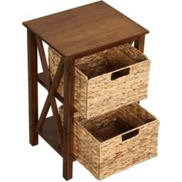 Costway 2 Shelf Rustic Brown Side Table with Seagrass Baskets - Size: 65 x 38 x 25cm - Wilko - thumbnail 5