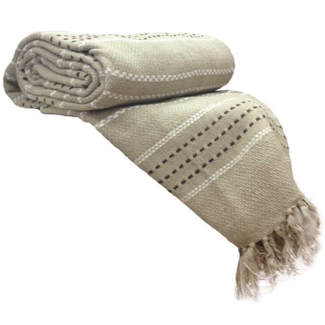 Rapport Home Natural Stitch Strip Woven Cotton Throw 254 x 254cm - Size: 10 x 254 x 254cm - Cream - Wilko - image 1