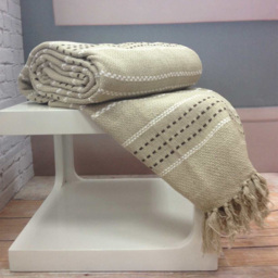 Rapport Home Natural Stitch Strip Woven Cotton Throw 254 x 254cm - Size: 10 x 254 x 254cm - Cream - Wilko - thumbnail 3
