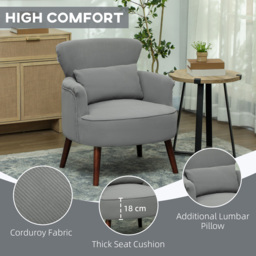 HOMCOM Modern Grey Upholstered Accent Armchair Chair - Size: Single - Wilko - thumbnail 7