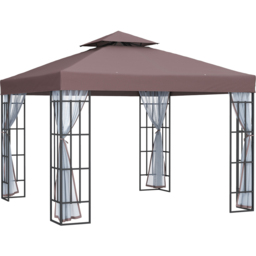 Outsunny 3 x 3m 2-Tier Coffee Pavilion Gazebo - Size: 270 x 300 x 300cm - Brown - Wilko - thumbnail 3