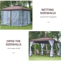 Outsunny 3 x 3m 2-Tier Coffee Pavilion Gazebo - Size: 270 x 300 x 300cm - Brown - Wilko - thumbnail 6