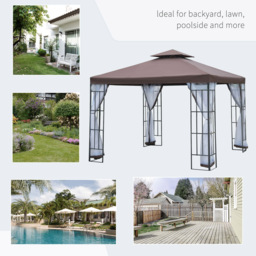 Outsunny 3 x 3m 2-Tier Coffee Pavilion Gazebo - Size: 270 x 300 x 300cm - Brown - Wilko - thumbnail 4