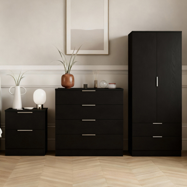 Vida Designs Trega Black 3 Piece Bedroom Furniture Set - Size: 170 x 76 x 53cm - Wilko - image 1