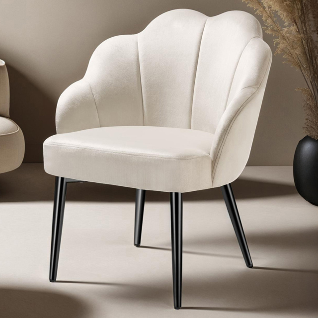 tectake Hellen Set of 2 Cream and Black Shell Shaped Velvet Accent Chair - Size: Single - Wilko - image 1