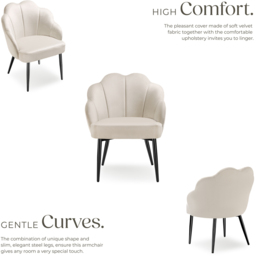 tectake Hellen Set of 2 Cream and Black Shell Shaped Velvet Accent Chair - Size: Single - Wilko - thumbnail 5