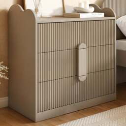 Flair Calista Dark Beige 3 Drawer Ribbed Chest of Drawers - Cream - Wilko - thumbnail 1