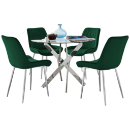 Furniturebox Arona Cesano 4 Seater Round Dining Set Green and Chrome - Wilko - thumbnail 3