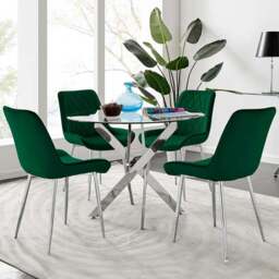 Furniturebox Arona Cesano 4 Seater Round Dining Set Green and Chrome - Wilko - thumbnail 1