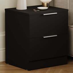 Vida Designs Terga 2 Drawer Black Bedside Cabinet - Wilko
