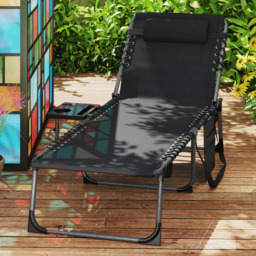 Outsunny Black 5 Level Adjustable Folding Sun Lounger with Side Table - Size: 31 x 60 x 190cm - Wilko - thumbnail 1