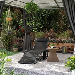 Outsunny Black 5 Level Adjustable Folding Sun Lounger with Side Table - Size: 31 x 60 x 190cm - Wilko - thumbnail 4