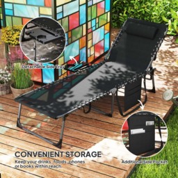 Outsunny Black 5 Level Adjustable Folding Sun Lounger with Side Table - Size: 31 x 60 x 190cm - Wilko - thumbnail 7