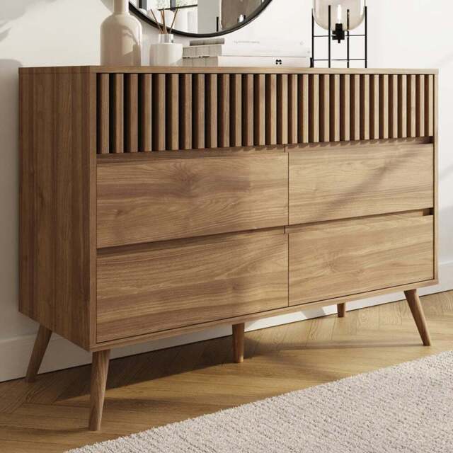 GFW Rowan 6 Drawer Oak Slatted Chest of Drawers - Wilko - image 1