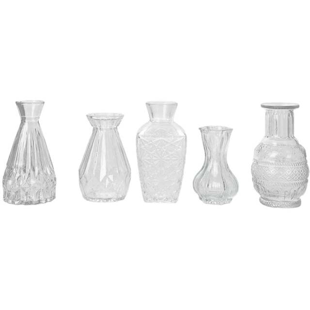 Living and Home 5 Piece Clear Small Glass Bud Vase Set - Size: 12.4 x 6.6 x 6.6cm - Wilko - image 1