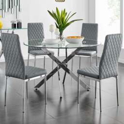 Furniturebox Arona Valera Glass 4 Seater Round Dining Set Chrome and Grey - Wilko - thumbnail 1