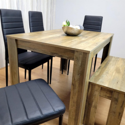Portland 6 Seater Dining Set Rustic Effect and Black Leather with Bench - Multi - Wilko - thumbnail 6