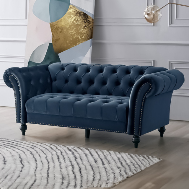 Home Detail Mayfair 3 Seater Midnight Blue Velvet Curved Sofa - Wilko - image 1
