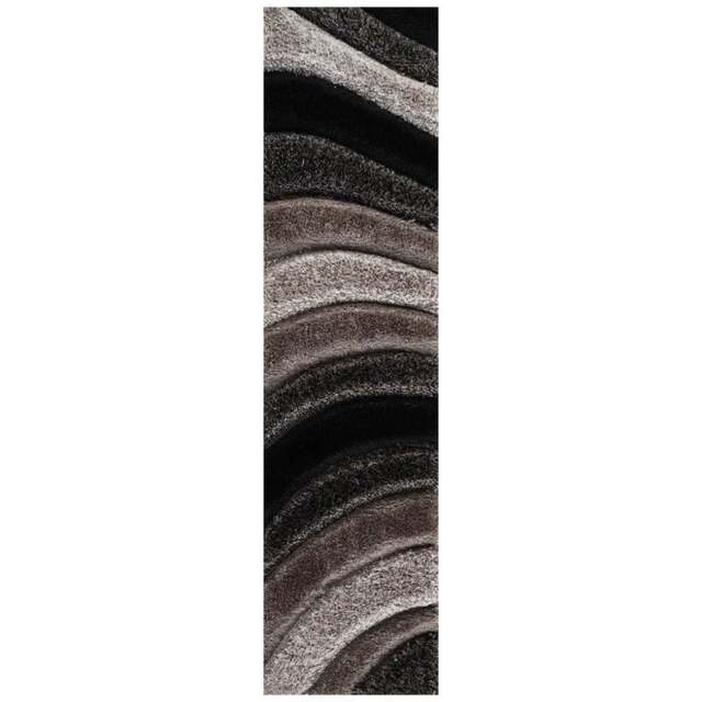 Desire Rug Modern Grey Waves Shimmer Soft Shaggy Area Rug 60 x 220cm - Desire Rugs - Wilko - image 1