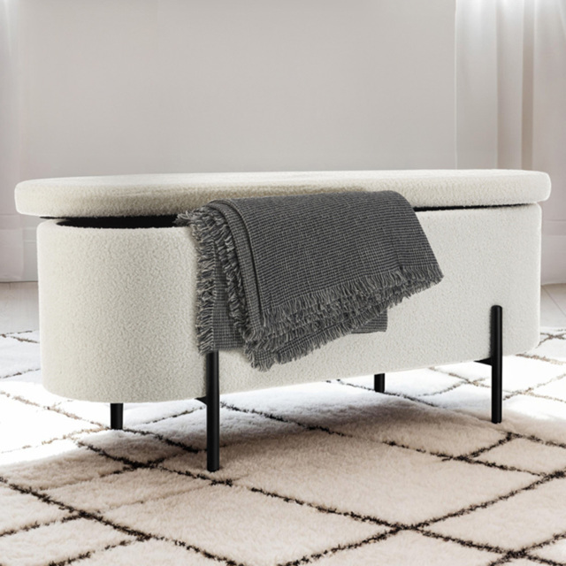 Tectake Lanja 2 Seater Cream Upholstered Storage Bench - Size: 42 x 36 x 97cm - Wilko - image 1