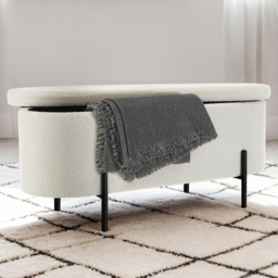 Tectake Lanja 2 Seater Cream Upholstered Storage Bench - Size: 42 x 36 x 97cm - Wilko