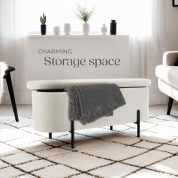 Tectake Lanja 2 Seater Cream Upholstered Storage Bench - Size: 42 x 36 x 97cm - Wilko - thumbnail 4