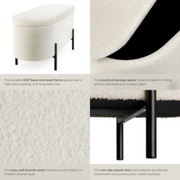 Tectake Lanja 2 Seater Cream Upholstered Storage Bench - Size: 42 x 36 x 97cm - Wilko - thumbnail 5